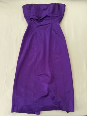 Y2K Bebe Dress Electric Purple Fomal Cocktail Bodycon Strapless Minimalist Sz S